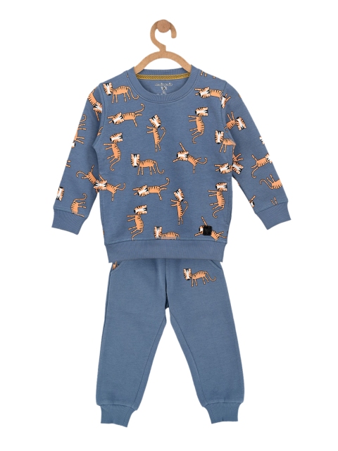 

Stupid Cupid Boys Blue-Grey Printed Clothing Set