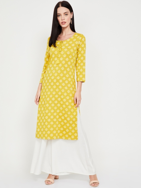 

Melange by Lifestyle Women Mustard Yellow Printed Straight Kurta