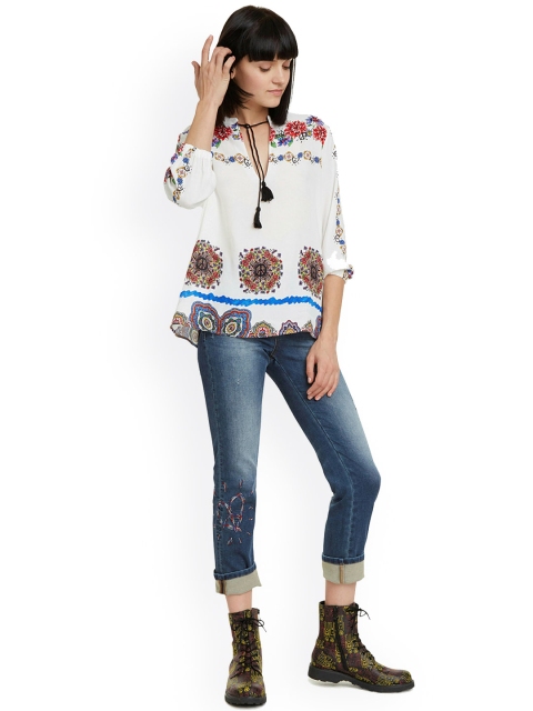 

Desigual Women White Printed A-Line Top