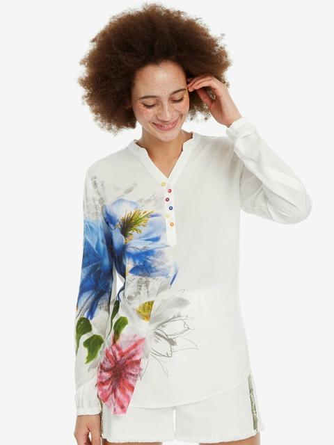

Desigual Women White Floral Print Top