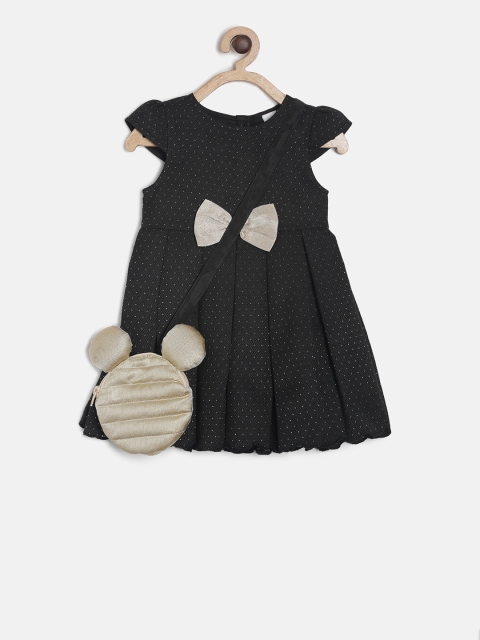 Girls Printed Black Fit and Flare Dress