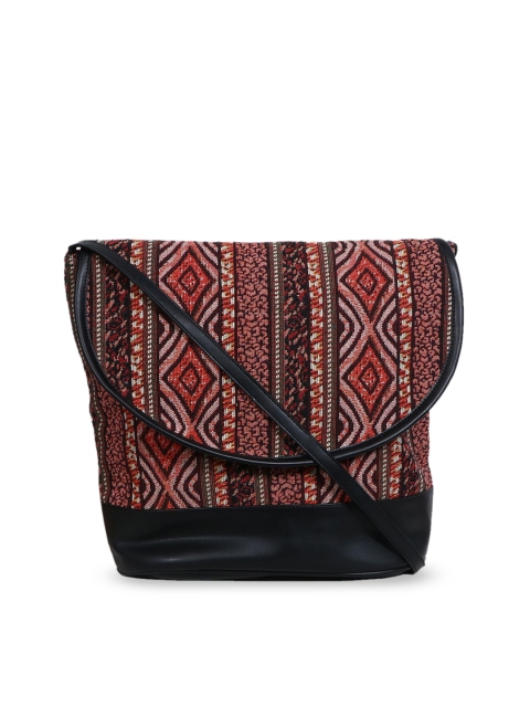 

Diwaah Maroon & Black Self Design Sling Bag