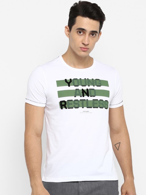 

SPYKAR Men White Printed Round Neck T-shirt