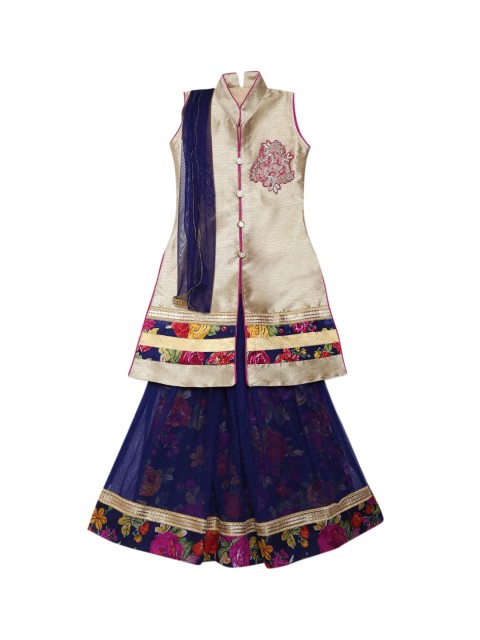 

Kidling Pink & Navy Blue Embroidered Ready to Wear Lehenga & Blouse with Dupatta