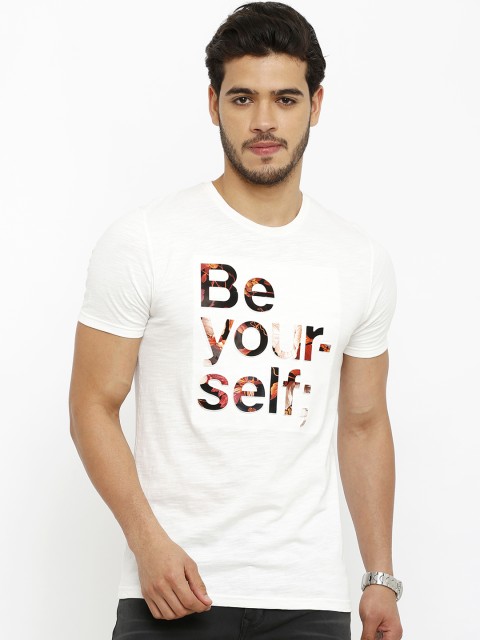 

Rex Straut Jeans Men White Slim Fit Printed Round Neck T-shirt