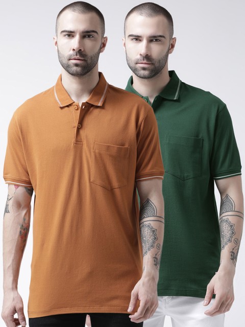 

GRIFFEL Men Pack Of 2 Solid Polo Collar T-shirts, Mustard