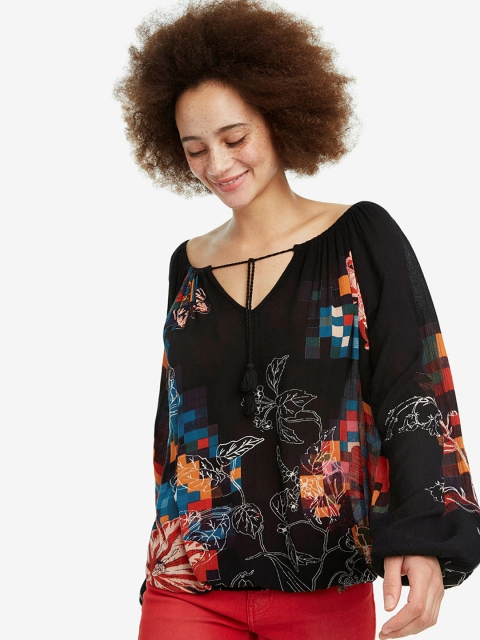 

Desigual Women Black Floral Print Top