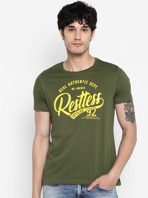 

SPYKAR Men Olive Green Printed Round Neck T-shirt