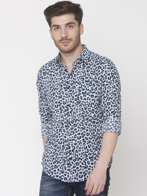 

Mufti Men White & Blue Slim Fit Animal Print Casual Shirt