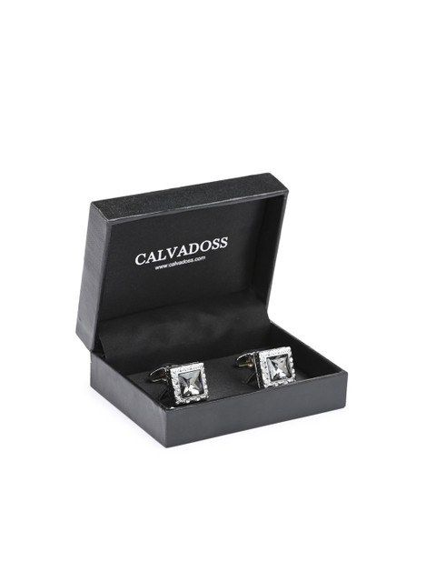 

Calvadoss Silver-Plated & Black Square Cufflinks