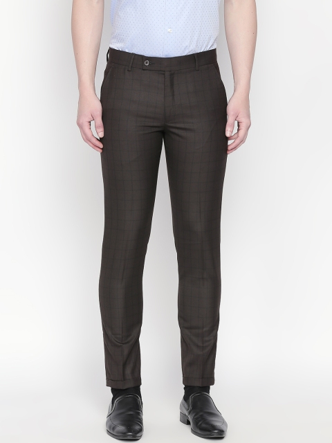 

Solemio Men Brown Slim Fit Checked Formal Trousers