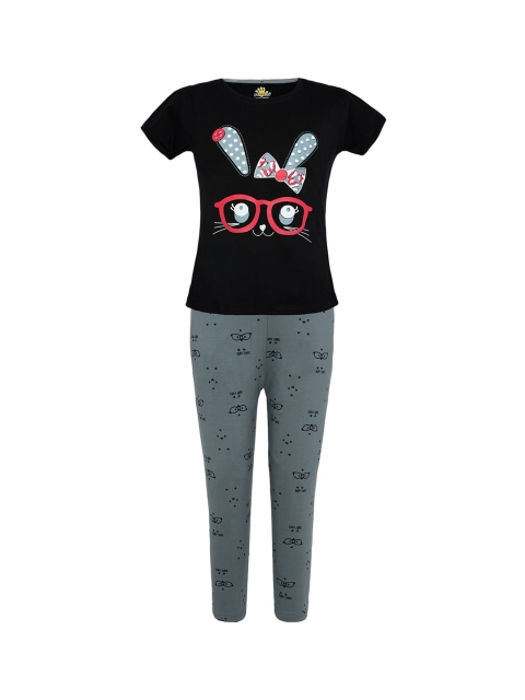 

Punkster Girls Black & Grey Printed Nightsuit