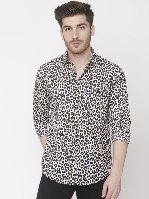 

Mufti Men White & Khaki Slim Fit Animal Print Casual Shirt