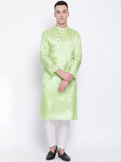 

DEVOILER Men Green Solid Straight Kurta