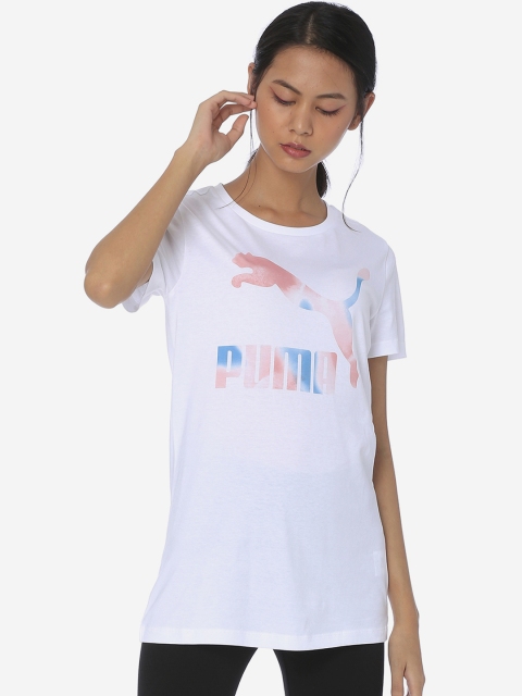 

Puma Women White Printed Round Neck T-shirt
