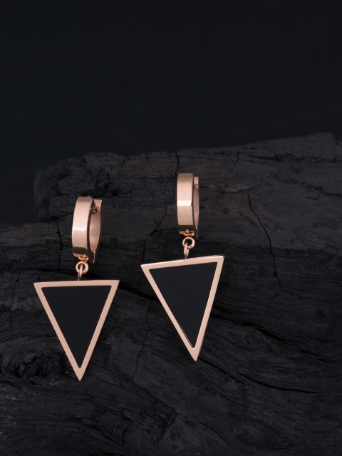 

E2O Gold-Plated & Black Triangular Drop Earrings