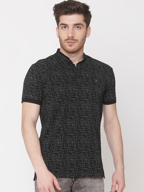 

Mufti Men Black Slim Fit Printed Polo Collar T-shirt