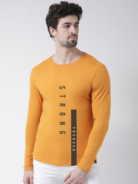 

Friskers Men Mustard Yellow Printed Round Neck T-shirt