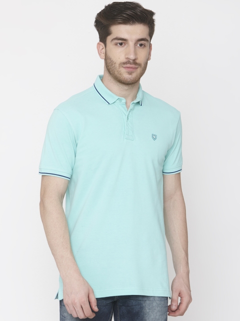 

Mufti Men Turquoise Blue Slim Fit Solid Polo Collar Pure Cotton T-shirt