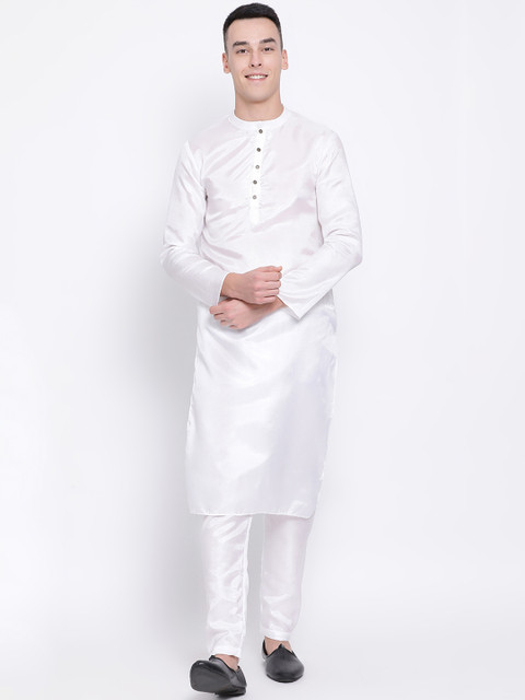 

DEVOILER Men White Solid Straight Kurta