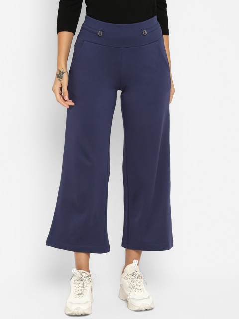 

FOSH Women Blue Loose Fit Solid Parallel Trousers