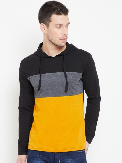 

GRITSTONES Men Black Colourblocked Hooded T-shirt