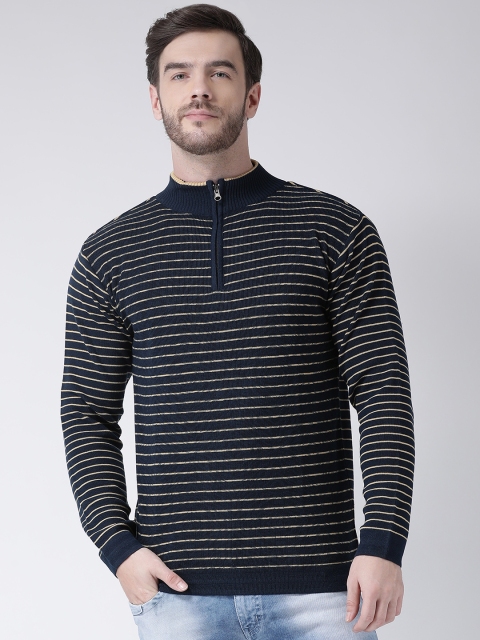 

COBB Men Navy Blue & White Striped Sweater