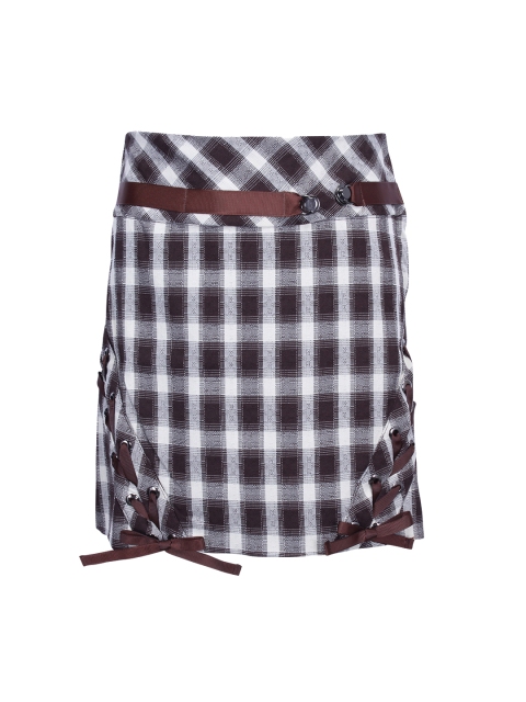

CUTECUMBER Girls Brown & White Checked Straight Skirt
