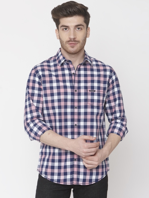 

Mufti Men Navy Blue & Pink Slim Fit Checked Casual Shirt
