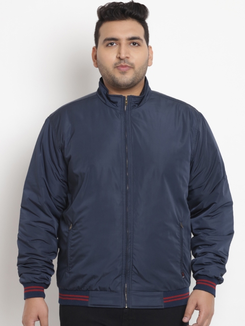 

John Pride Plus Size Men Navy Blue Solid Puffer Jacket