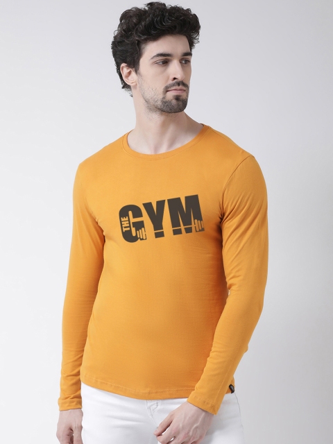 

Friskers Men Mustard Yellow Printed Round Neck T-shirt