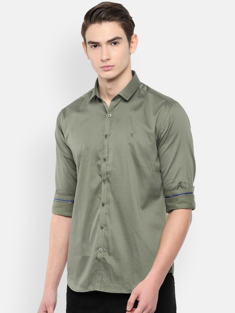 

V Dot Men Olive Green Slim Fit Printed Casual Shirt