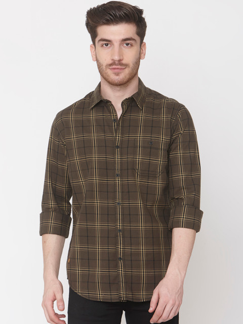 

Mufti Men Brown Slim Fit Checked Casual Shirt