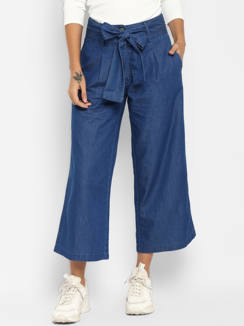 

FOSH Women Blue Loose Fit Solid Culottes