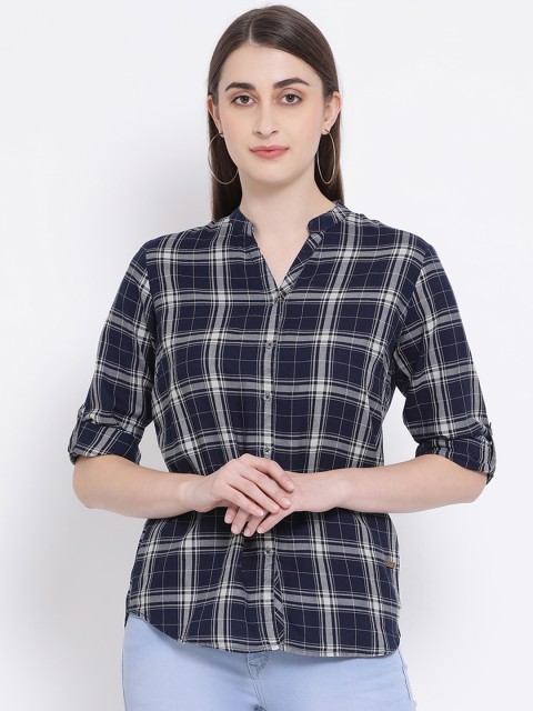 

Crimsoune Club Women Black & Grey Slim Fit Checked Casual Shirt