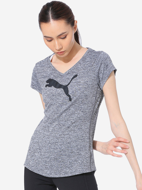 

Puma Women Grey Printed V-Neck T-shirt