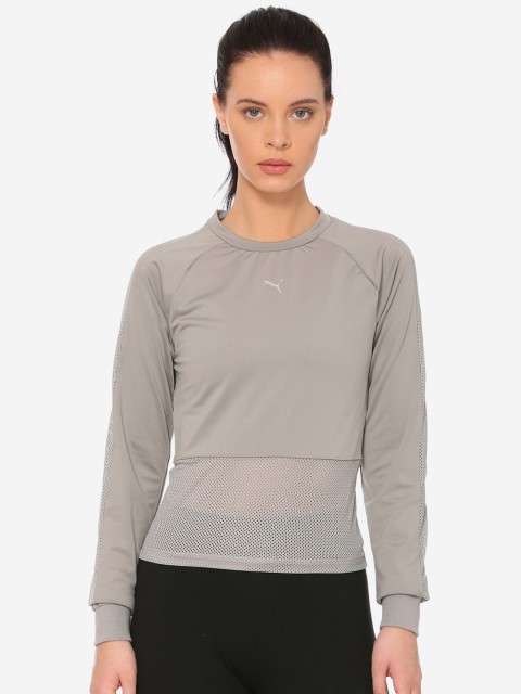 

Puma Women Grey Solid Round Neck T-shirt