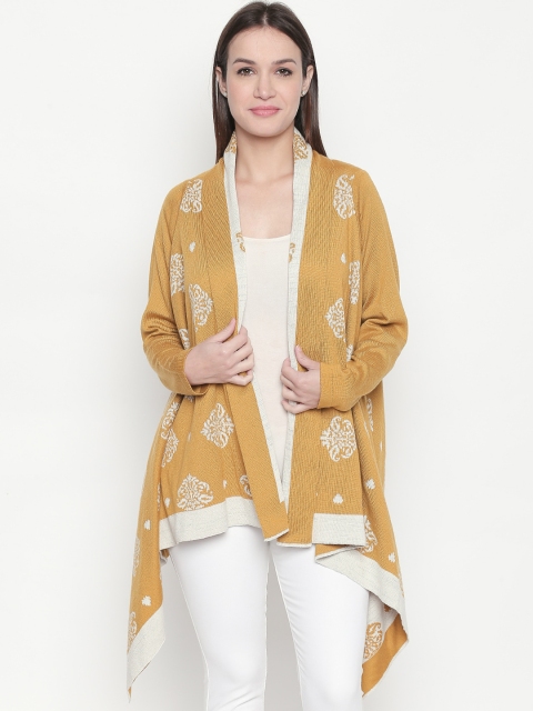 

AKKRITI BY PANTALOONS Women Mustard & Yellow Self Design Open Front Shrug