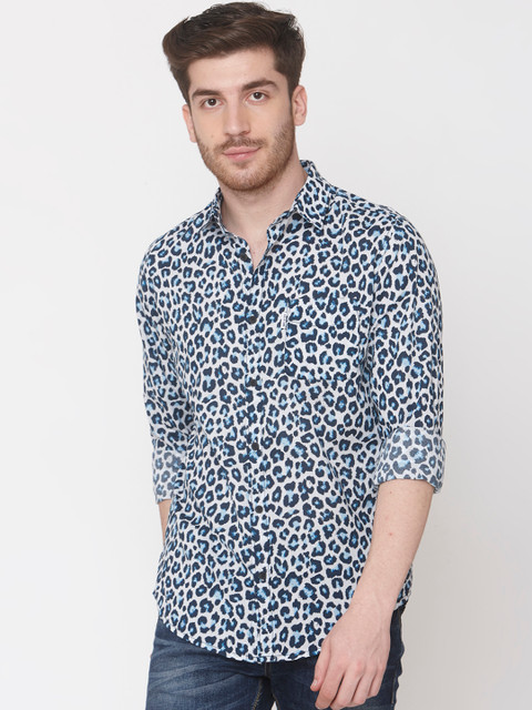 

Mufti Men White & Blue Slim Fit Animal Print Casual Shirt