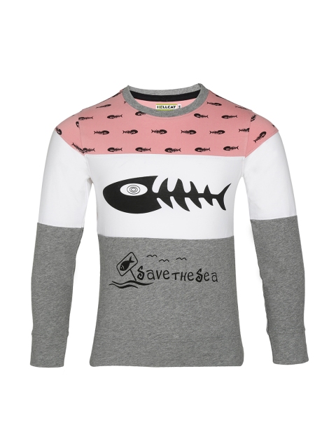 

HELLCAT Boys Grey Melange Printed Round Neck T-shirt