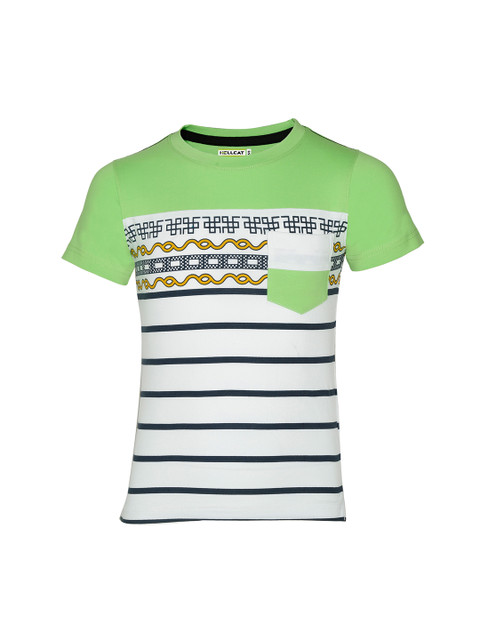 

HELLCAT Boys Green Striped Round Neck T-shirt