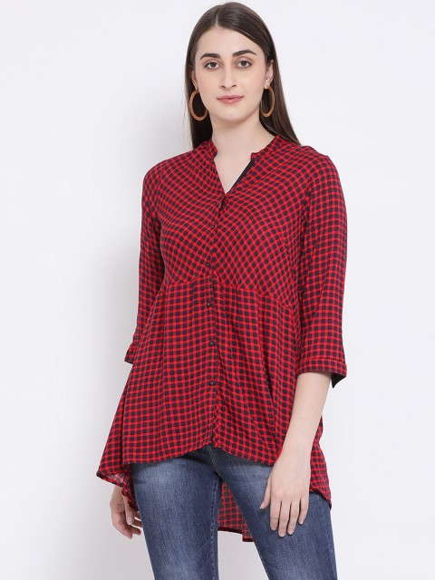 

Crimsoune Club Women Red & Navy Blue Slim Fit Checked Casual Shirt