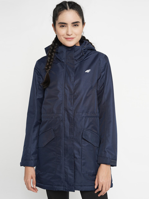 

4F Women Navy Blue Solid Jacket