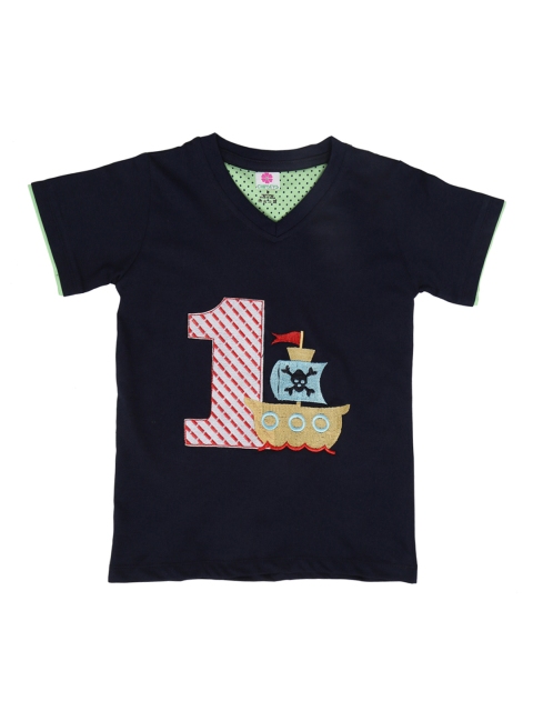 

Chipbeys Boys Navy Blue Printed V-Neck T-shirt