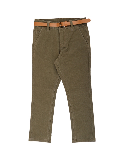 

Pantaloons Junior Boys Olive Green Regular Fit Solid Regular Trousers