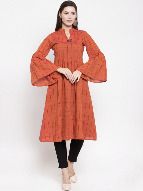 

Kiaasa Women Orange Checked A-Line Kurta