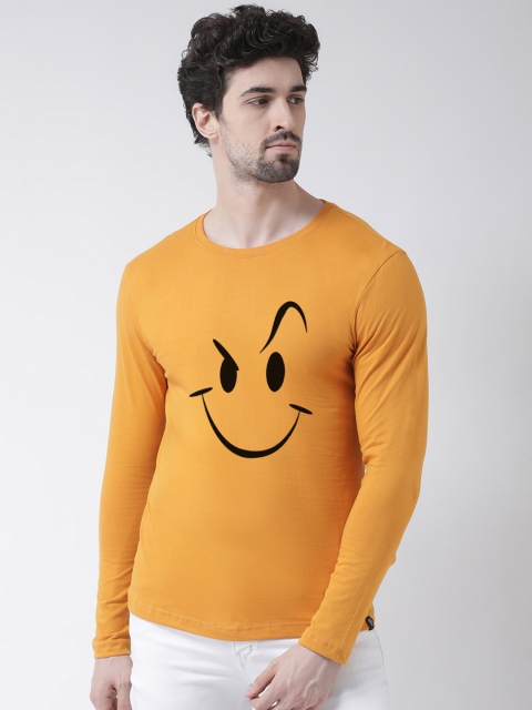 

Friskers Men Mustard Yellow Printed Round Neck T-shirt