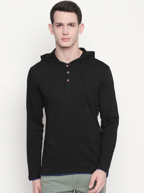 

Urban Ranger by pantaloons Men Black Solid Hood Pure Cotton T-shirt
