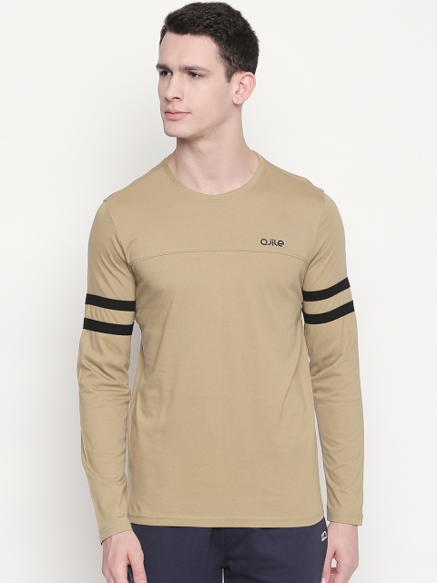 

Ajile by Pantaloons Men Olive Green Striped Round Neck T-shirt
