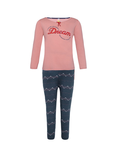 

Punkster Girls Pink & Grey Solid Night suit